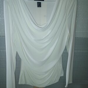Frank Lyman Design Draped Cowl Neck Long-Sleeve Top - White/Cream